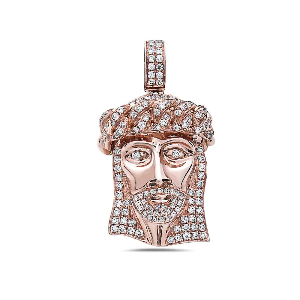 14K Rose Gold Jesus Head Pendant with 1.05 CT Diamonds for Men