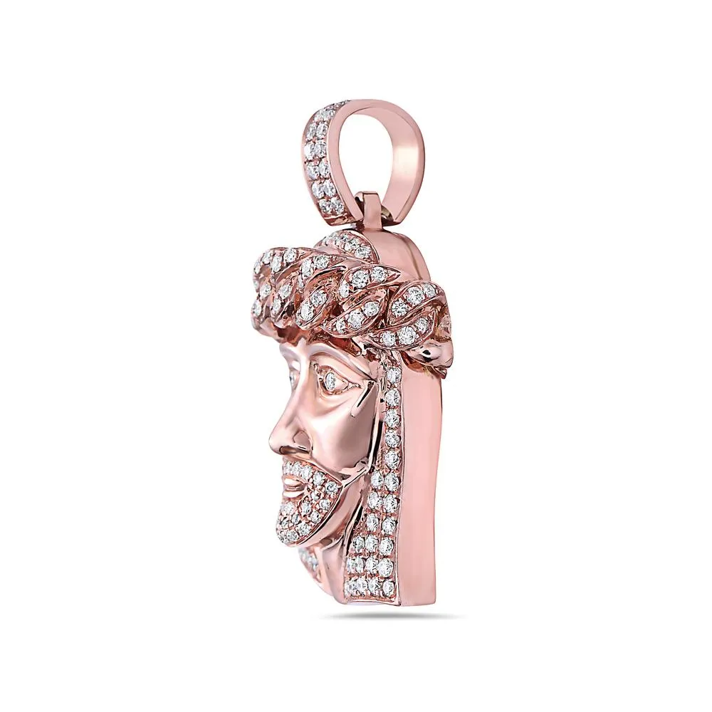 14K Rose Gold Jesus Head Pendant with 1.05 CT Diamonds for Men