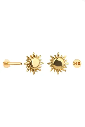 Solid Gold Sun Cartilage Flat Back Labret Internal Threaded x2