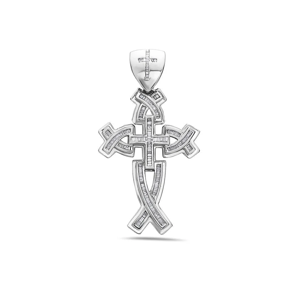 14K White Gold Cross Pendant 2.00 CT Diamonds Unisex