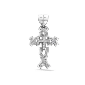 14K White Gold Cross Pendant 2.00 CT Diamonds Unisex