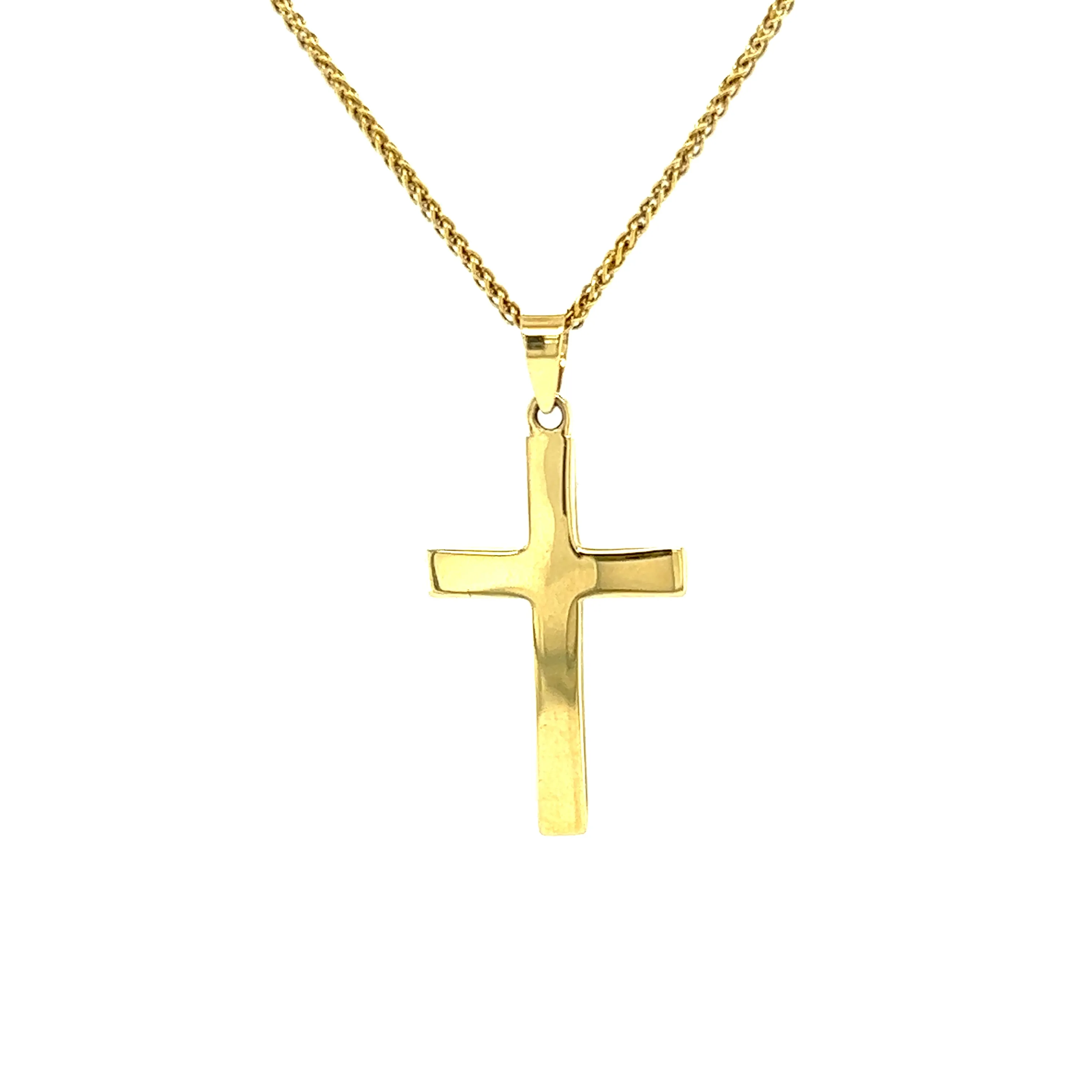 14K Yellow Gold Flat Cross Necklace