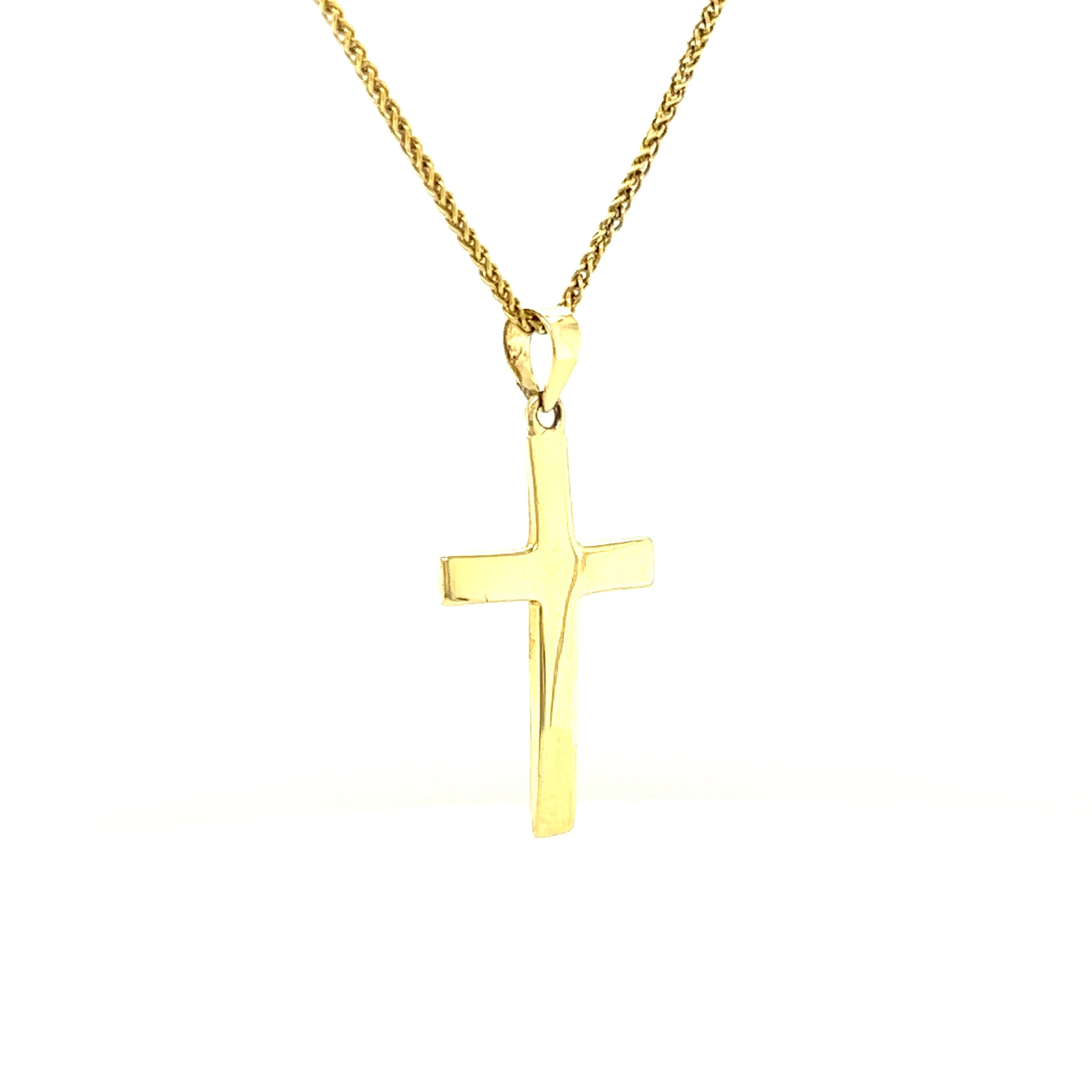 14K Yellow Gold Flat Cross Necklace