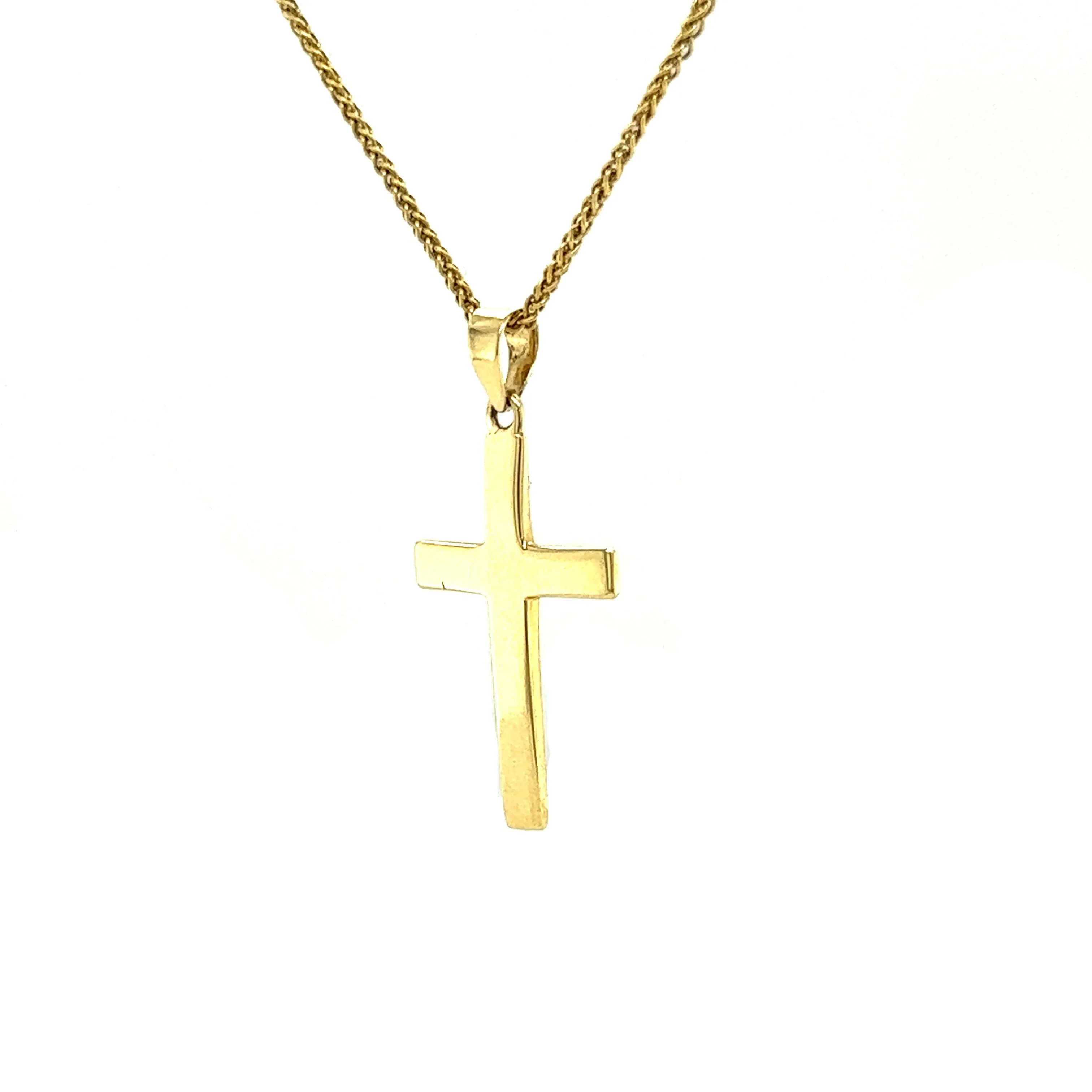 14K Yellow Gold Flat Cross Necklace