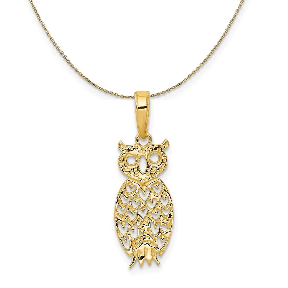 Flat Cutout Owl Necklace in 14k Yellow Gold