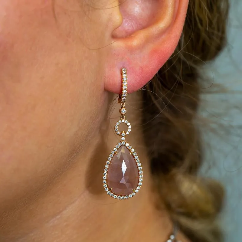 Rose Gold Diamond Ruby Ladies Earrings 18K