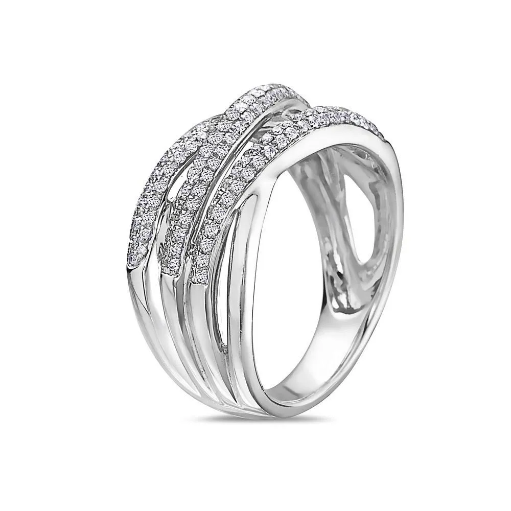 18k White Gold Right Hand Ring with 0.64 CT Diamonds for Women