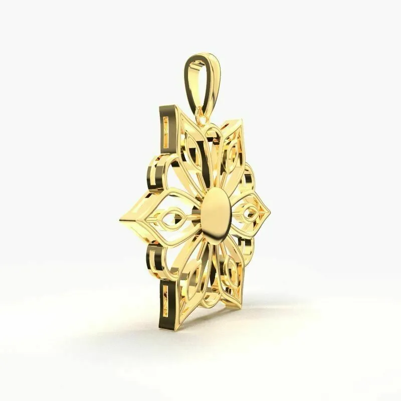 22k Solid Yellow Gold Ladies Jewelry Elegant Floral Pendant CGP36