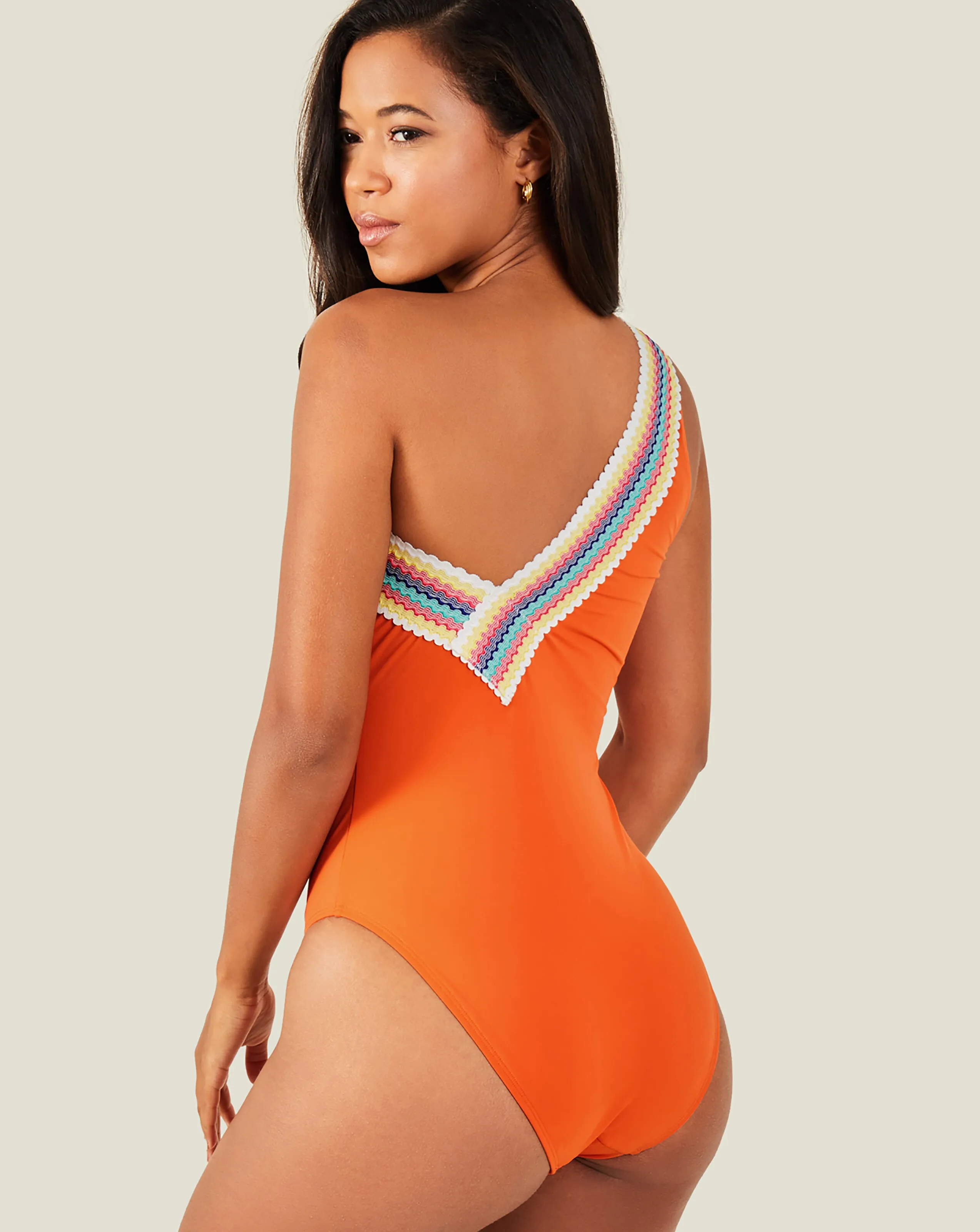 Accessorize One-Shoulder Trim Swimsuit