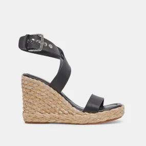 Aldona Black Leather Wedges