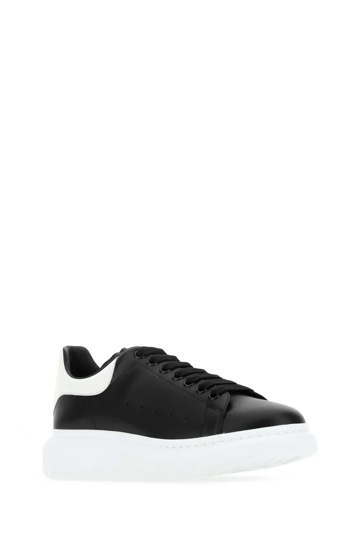 Alexander Mcqueen Black Leather Sneakers With White Leather Heel