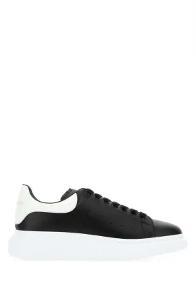 Alexander Mcqueen Black Leather Sneakers With White Leather Heel