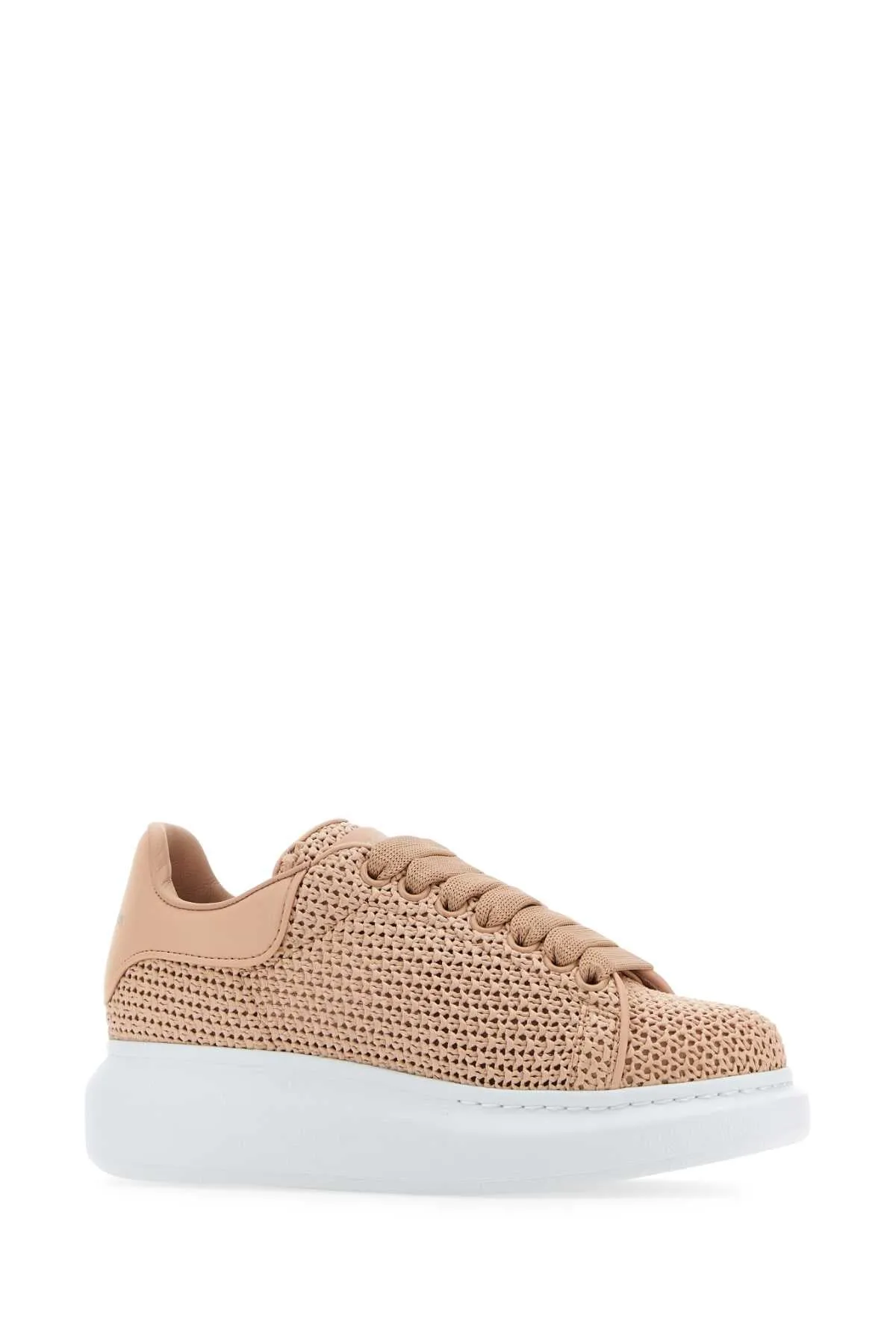 Alexander Mcqueen Powder Pink Crochet Sneakers With Powder Pink Leather Heel