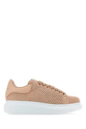 Alexander Mcqueen Powder Pink Crochet Sneakers With Powder Pink Leather Heel