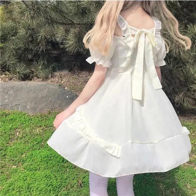 Spring Bow Mini Off-Shoulder Dress - Almond Princess Kawaii Lolita Lilly