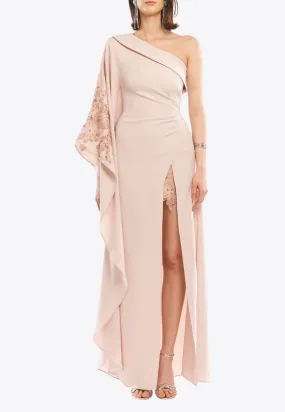 Angel Wing One-Shoulder Draped Maxi Dress