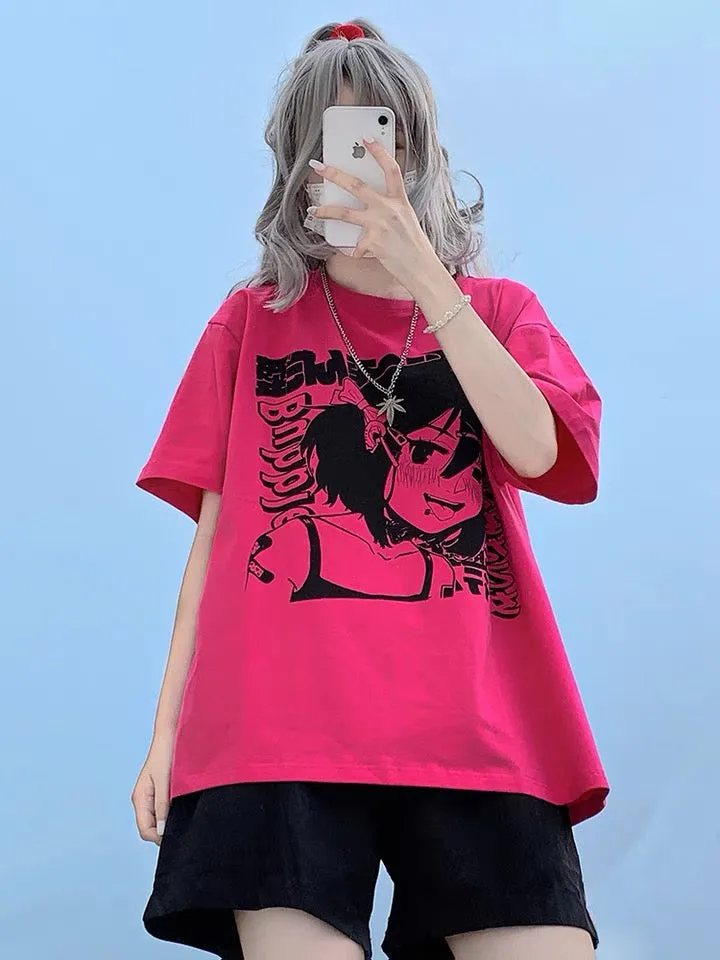 Hot pink oversized t-shirt for anime girls