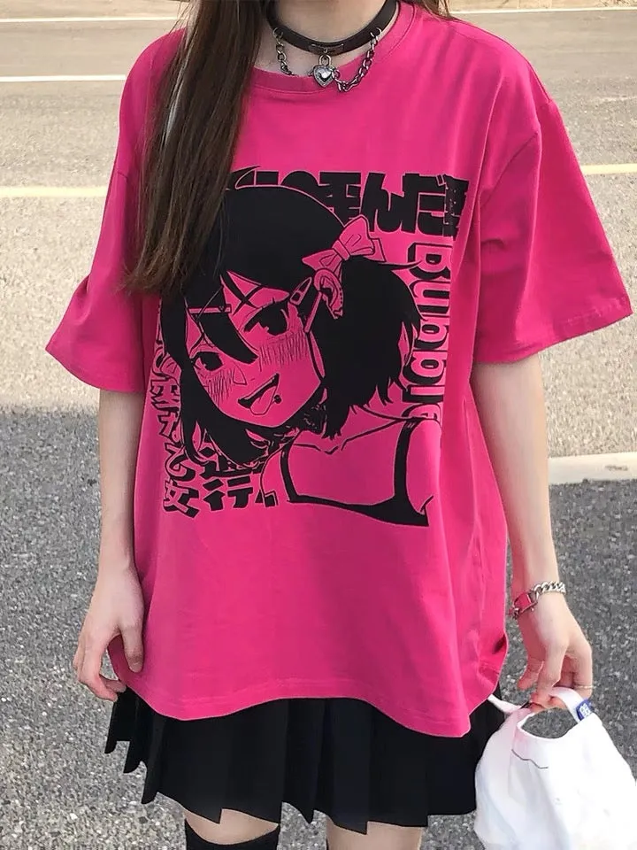 Hot pink oversized t-shirt for anime girls