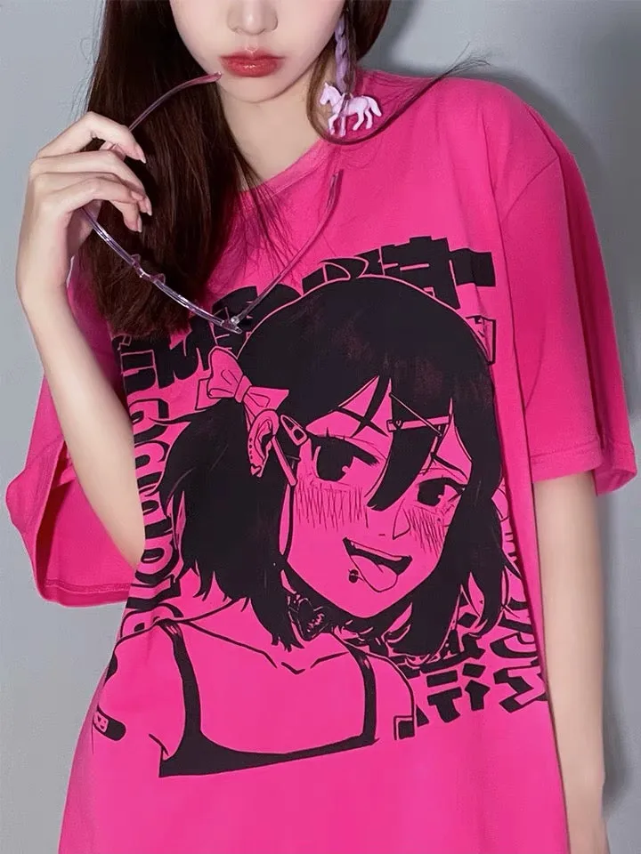 Hot pink oversized t-shirt for anime girls