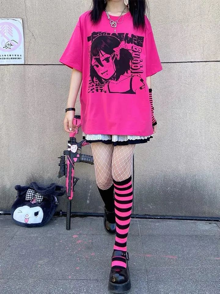 Hot pink oversized t-shirt for anime girls