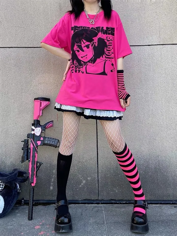 Hot pink oversized t-shirt for anime girls