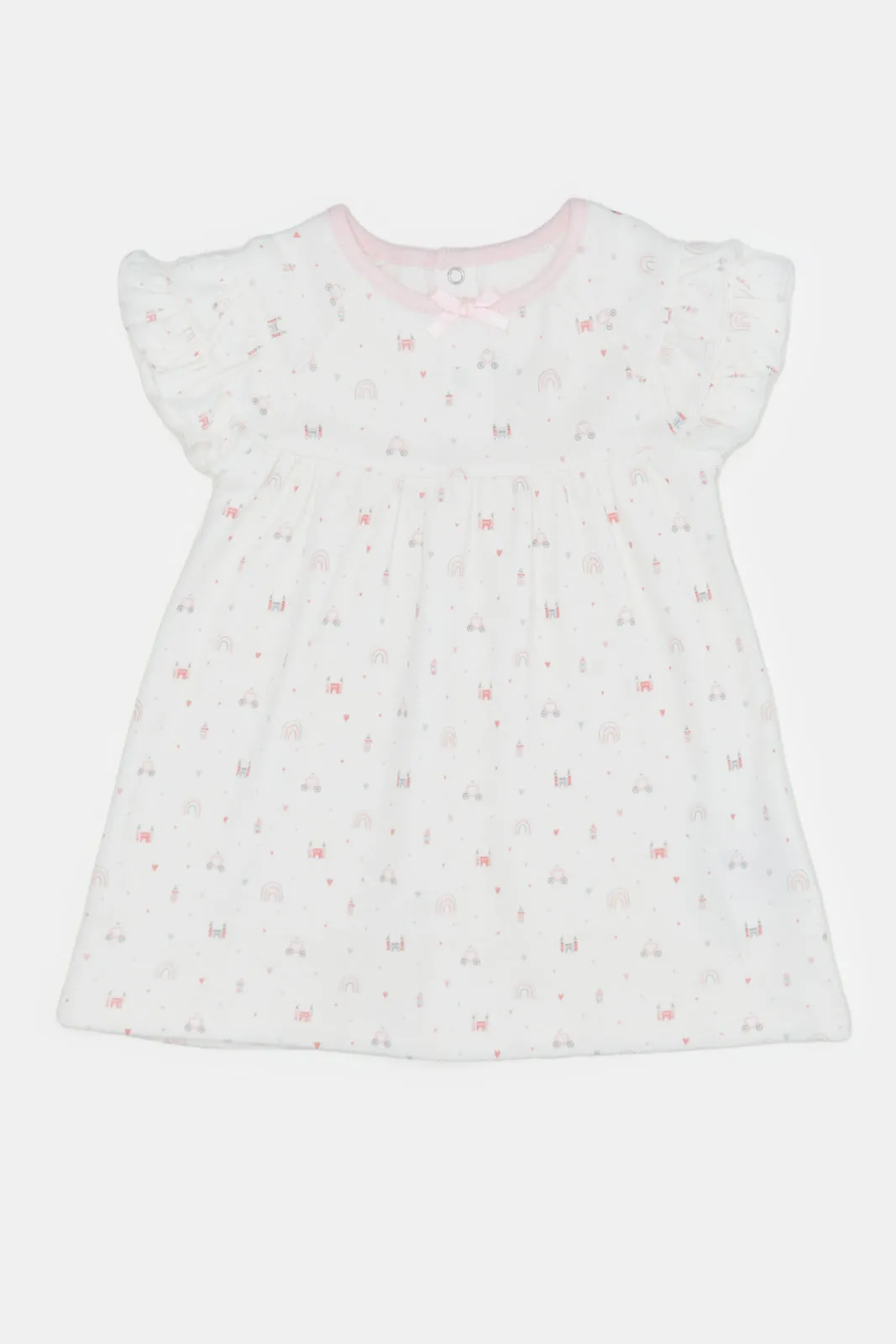 Baby Pink Allover Print Dress With Frills