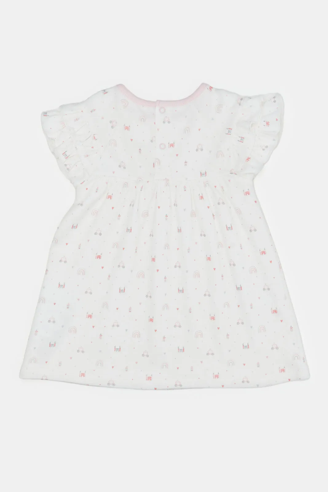 Baby Pink Allover Print Dress With Frills