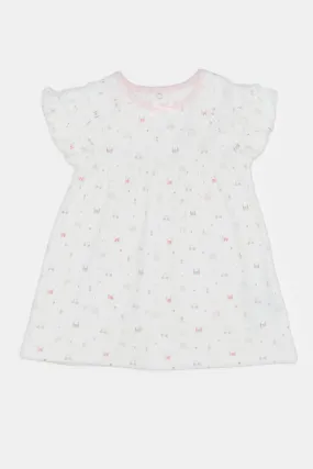 Baby Pink Allover Print Dress With Frills