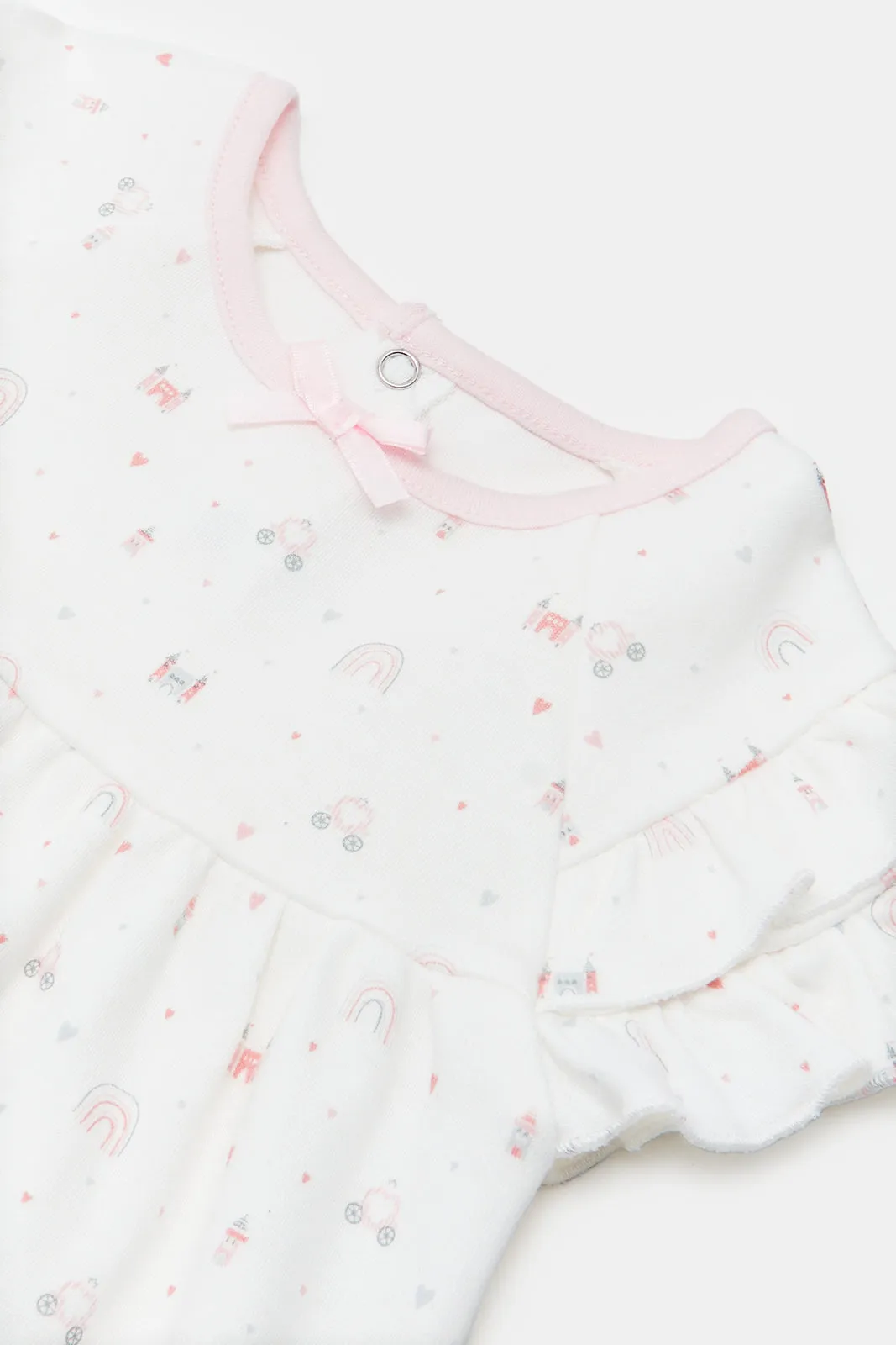 Baby Pink Allover Print Dress With Frills