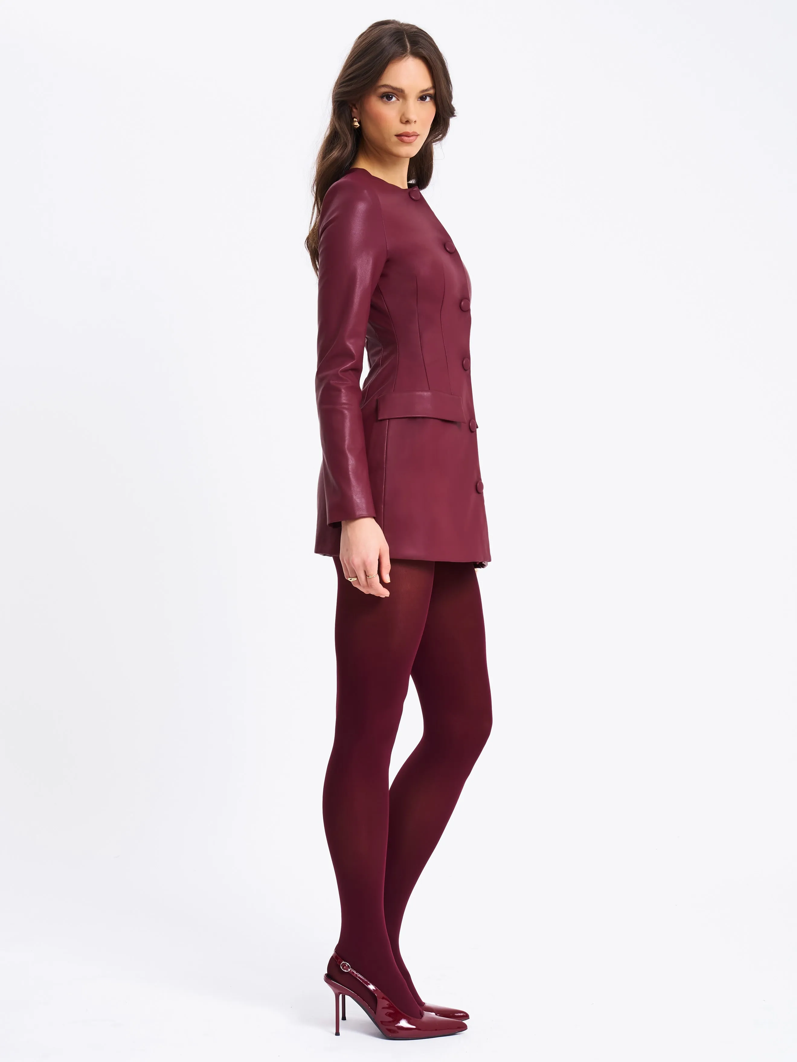 Baila Burgundy Vegan Leather Blazer Mini Dress