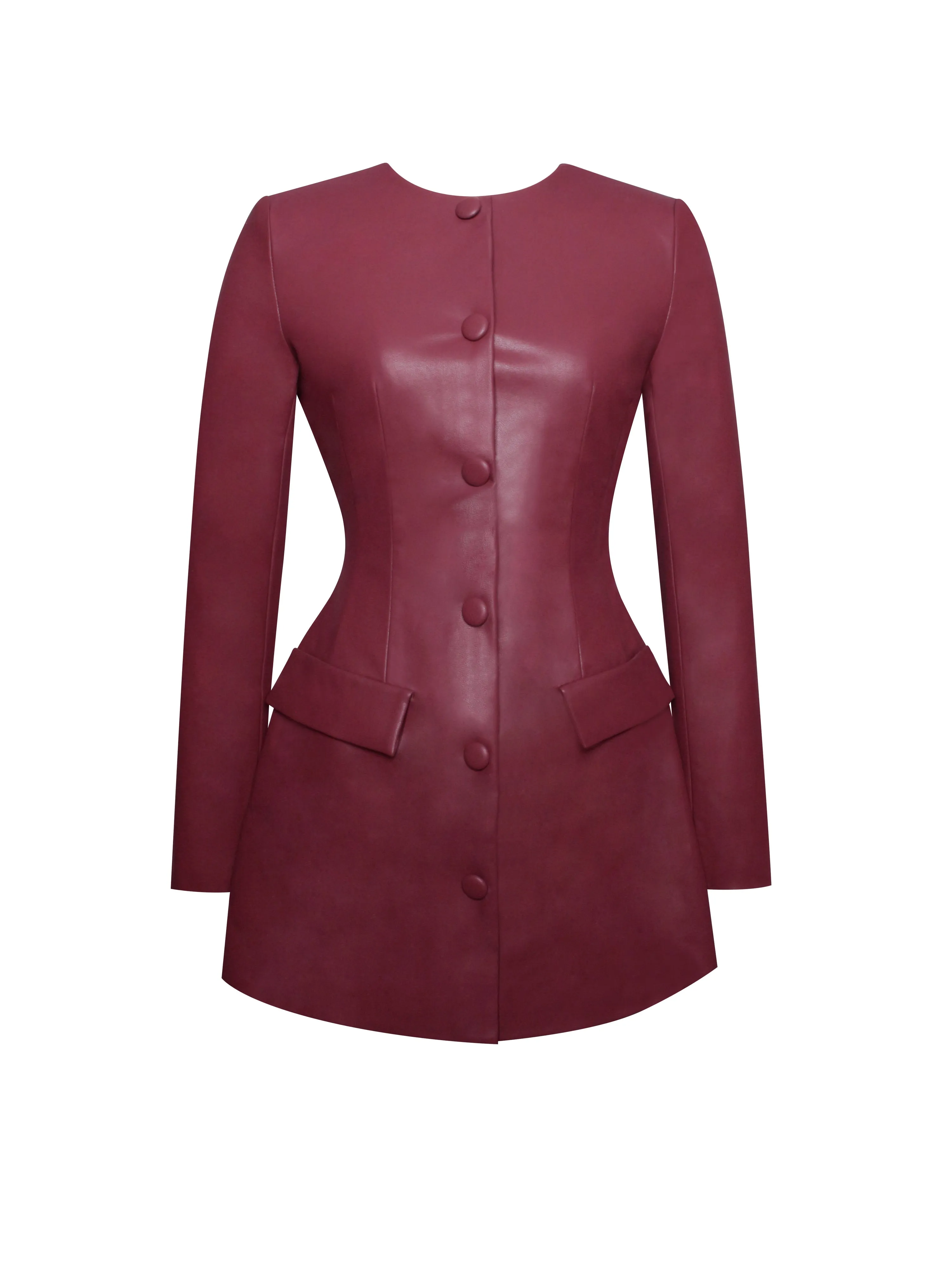 Baila Burgundy Vegan Leather Blazer Mini Dress