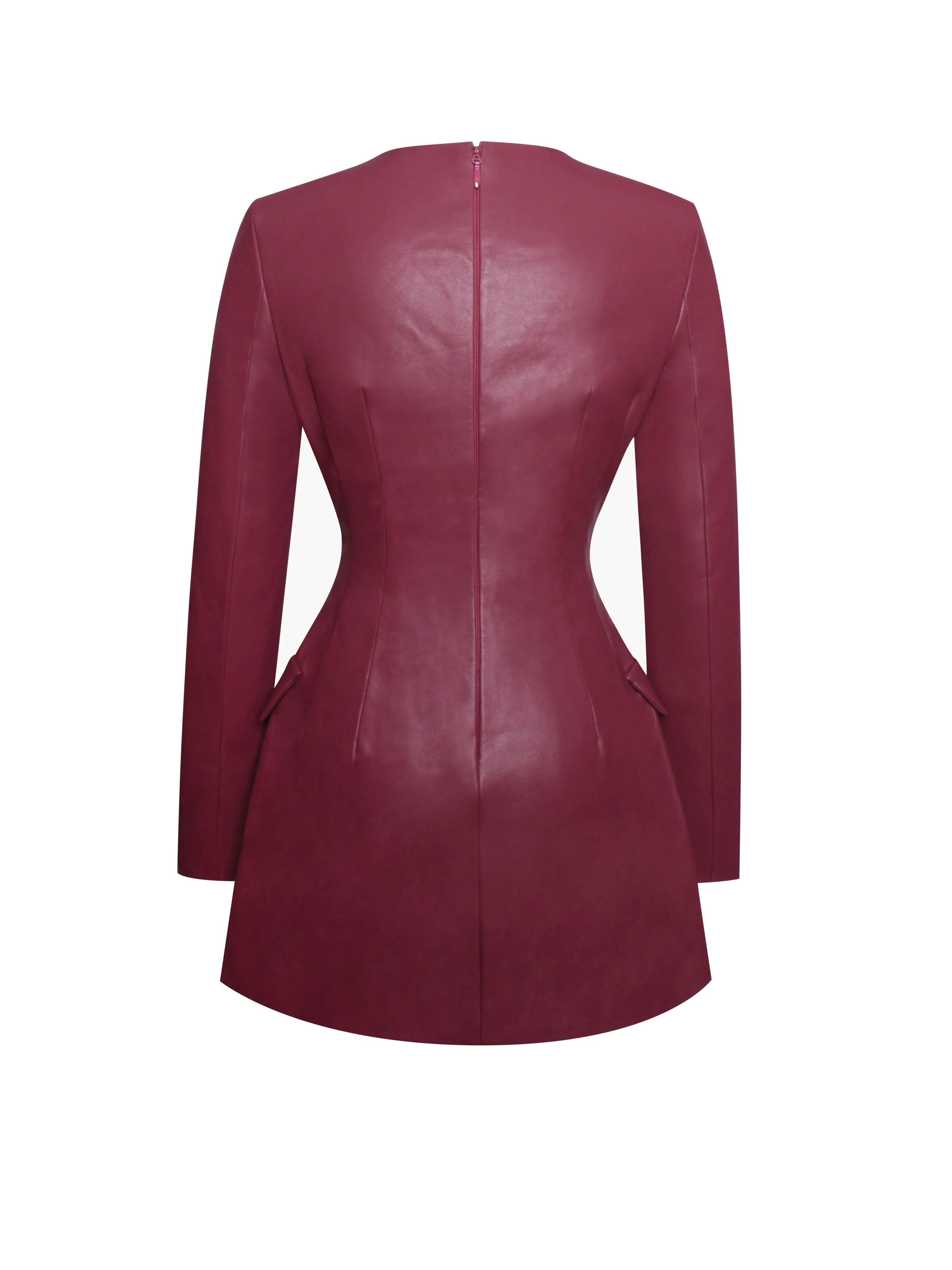 Baila Burgundy Vegan Leather Blazer Mini Dress