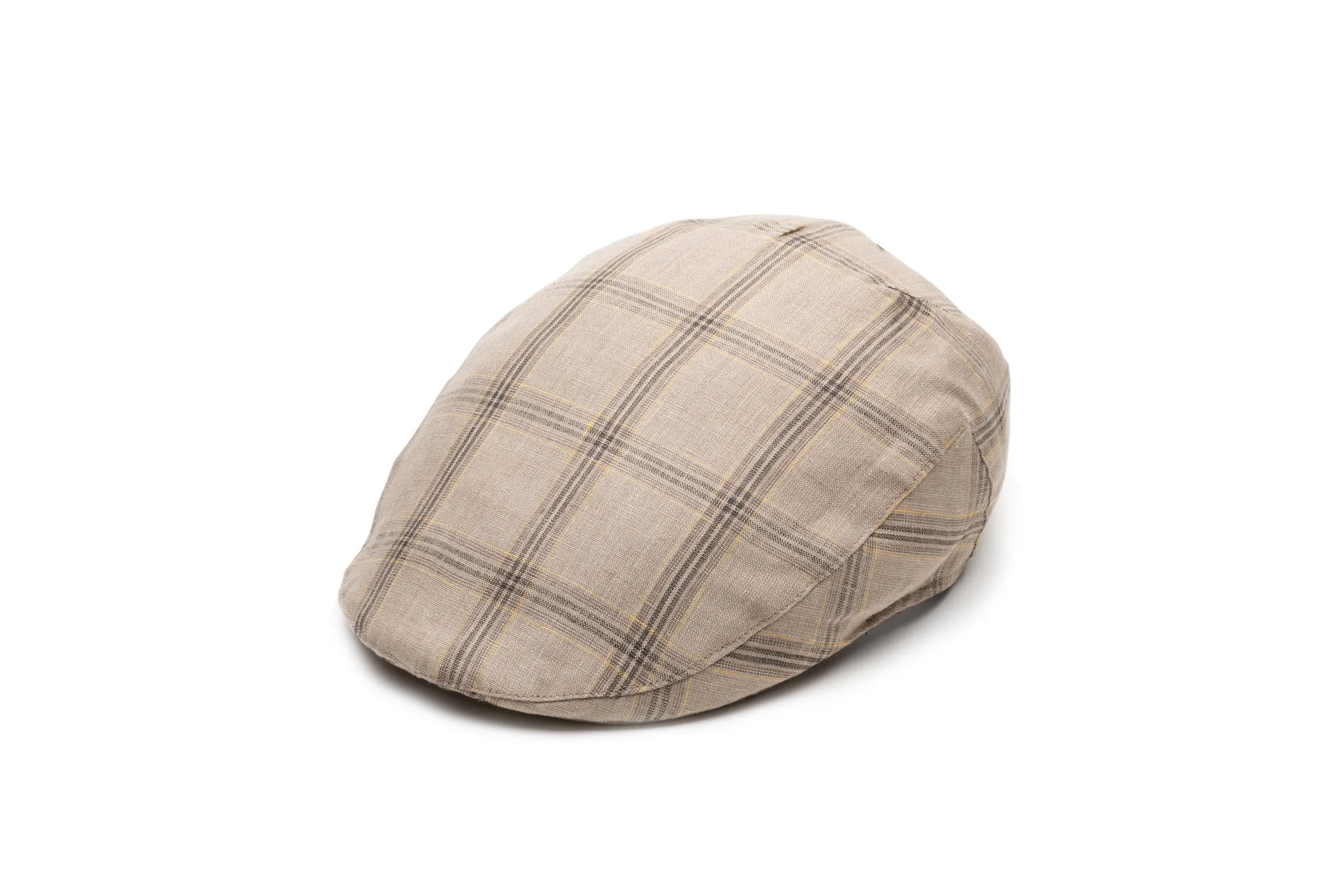 Beige Windowpane Linen Flat Cap