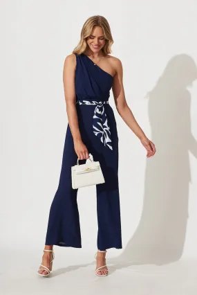 Bexley One Shoulder Jumpsuit In Navy