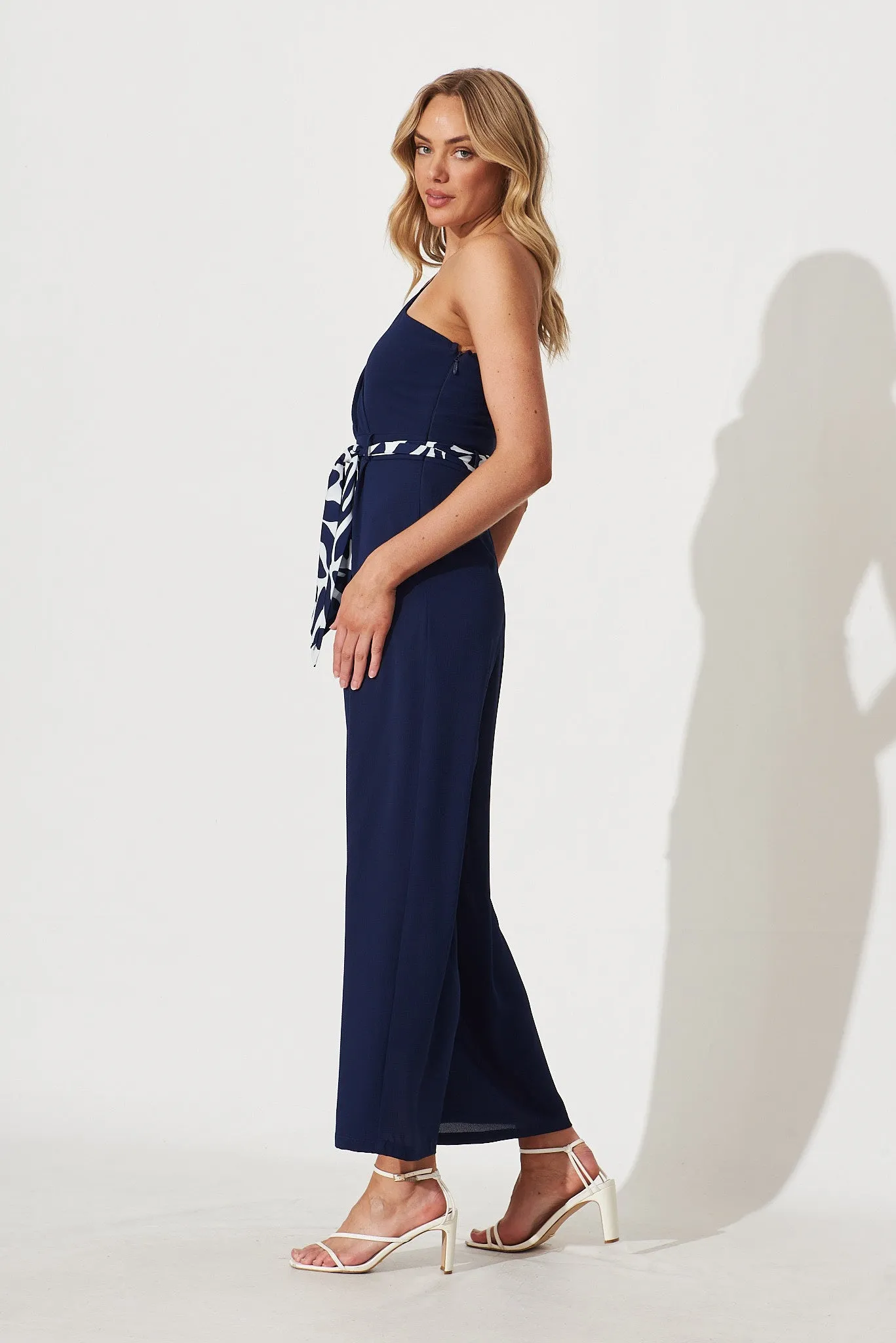 Bexley One Shoulder Jumpsuit In Navy