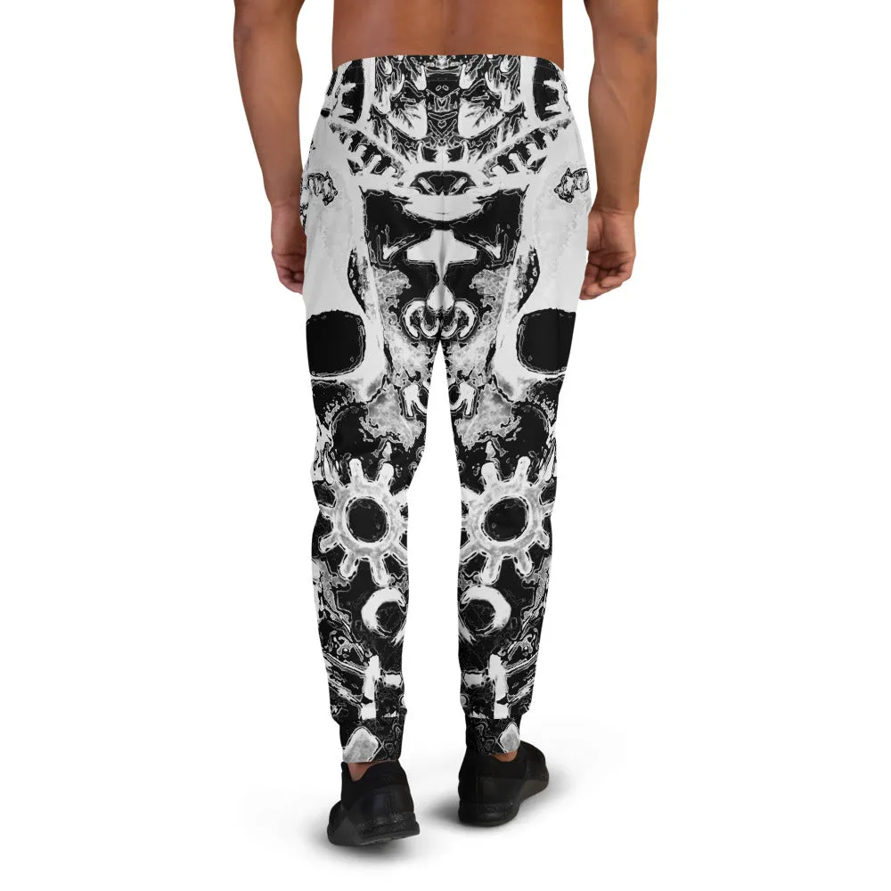 Black & White Steampunk Skull Slim Fit Men's Joggers