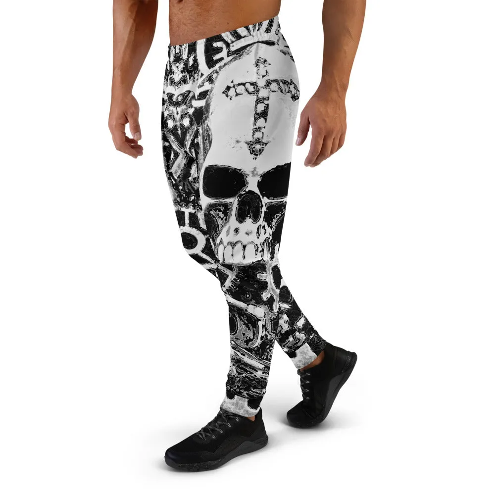 Black & White Steampunk Skull Slim Fit Men's Joggers