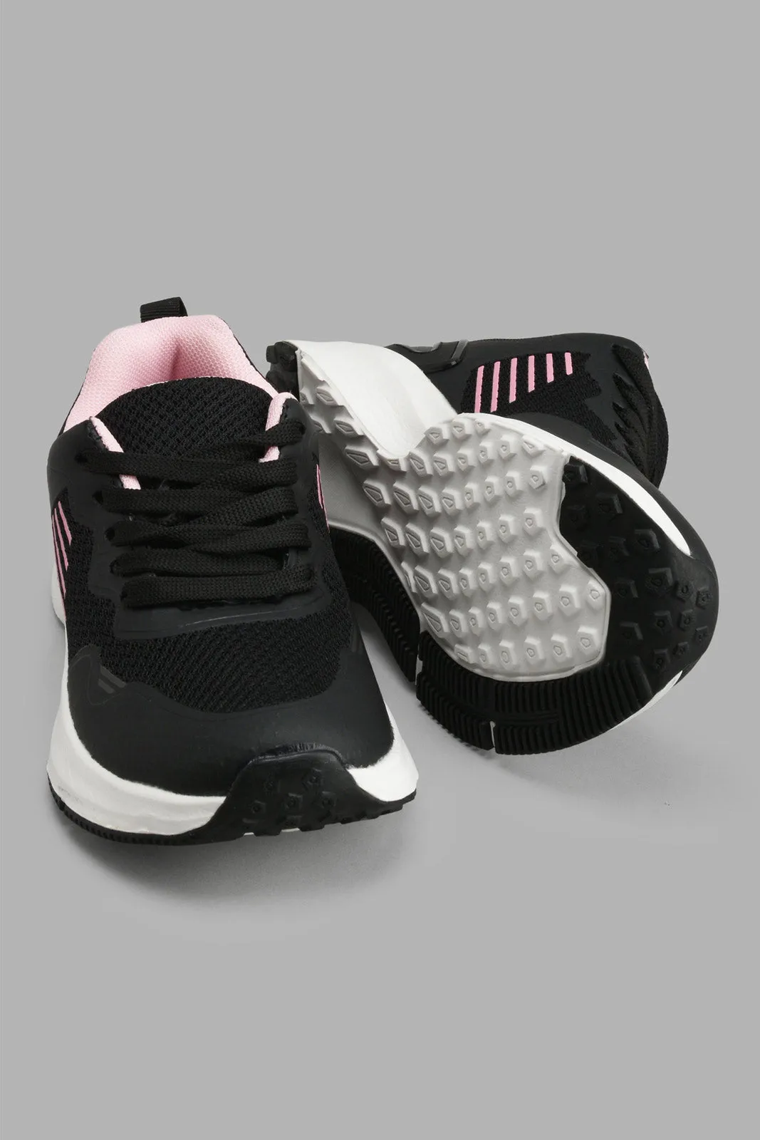 Black And Pink Lace-Up Trainer