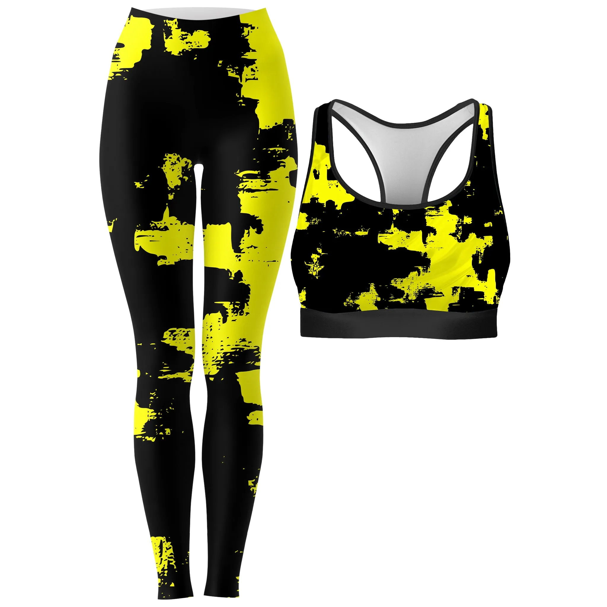 Black and Yellow Abstract Rave Bra and Leggings Combo