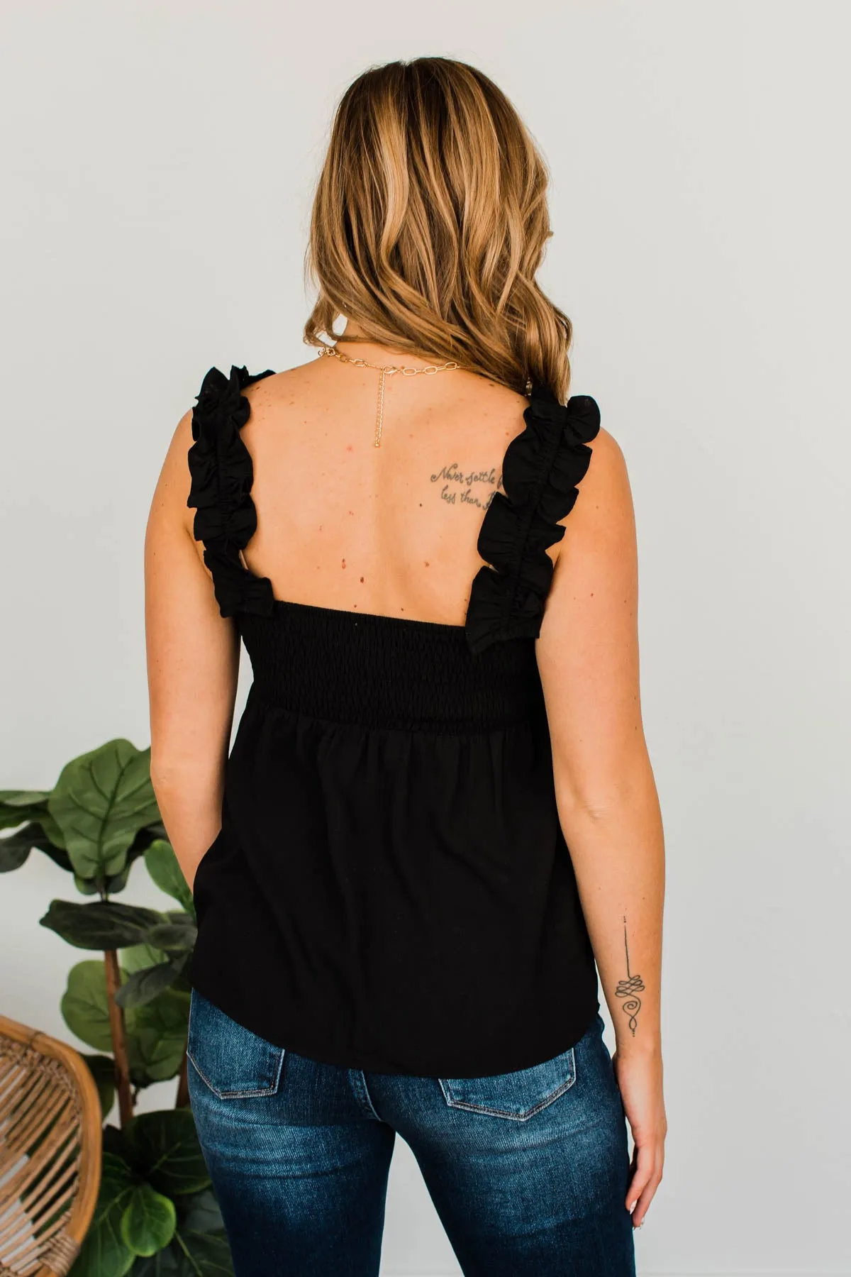 Black Button-Up Tank Top for Women