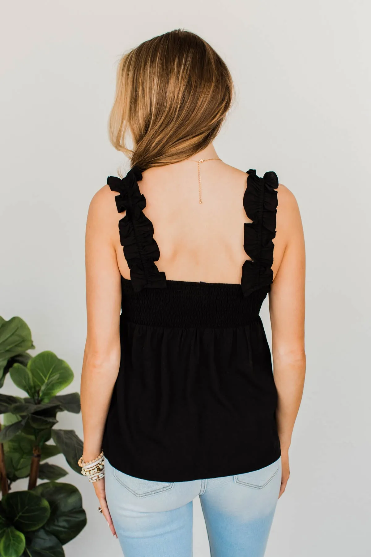 Black Button-Up Tank Top for Women