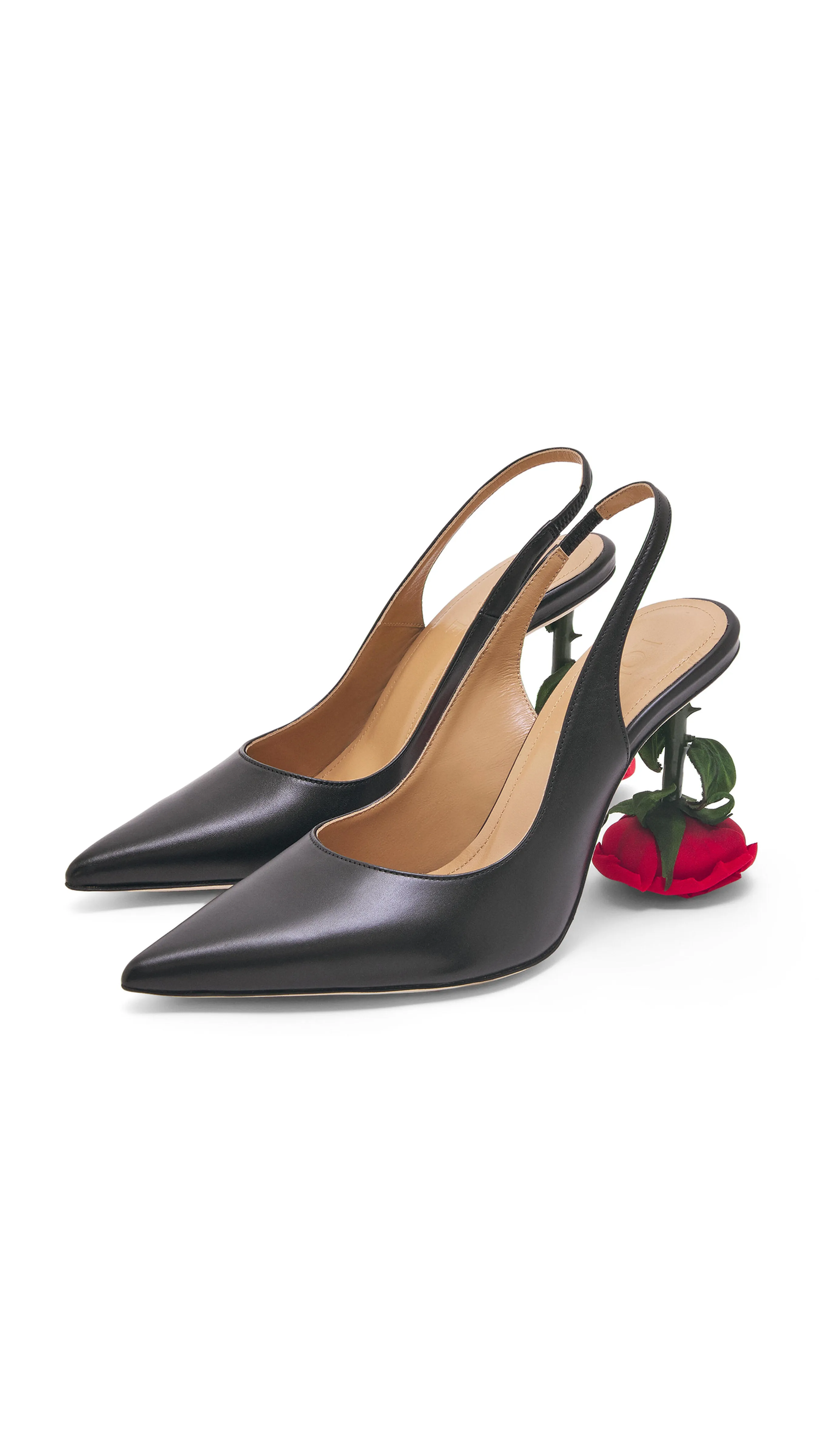 Black Calfskin Rose Heel Slingback