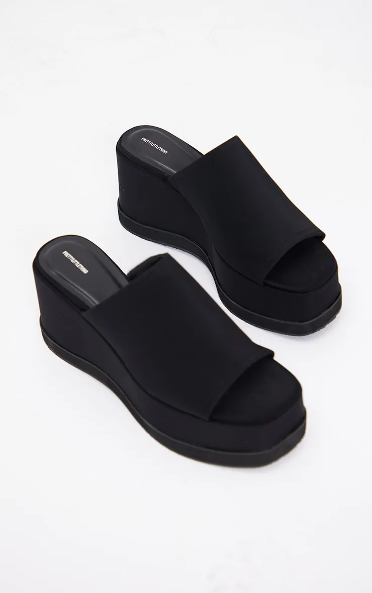 Black Slip On Platform Wedges,