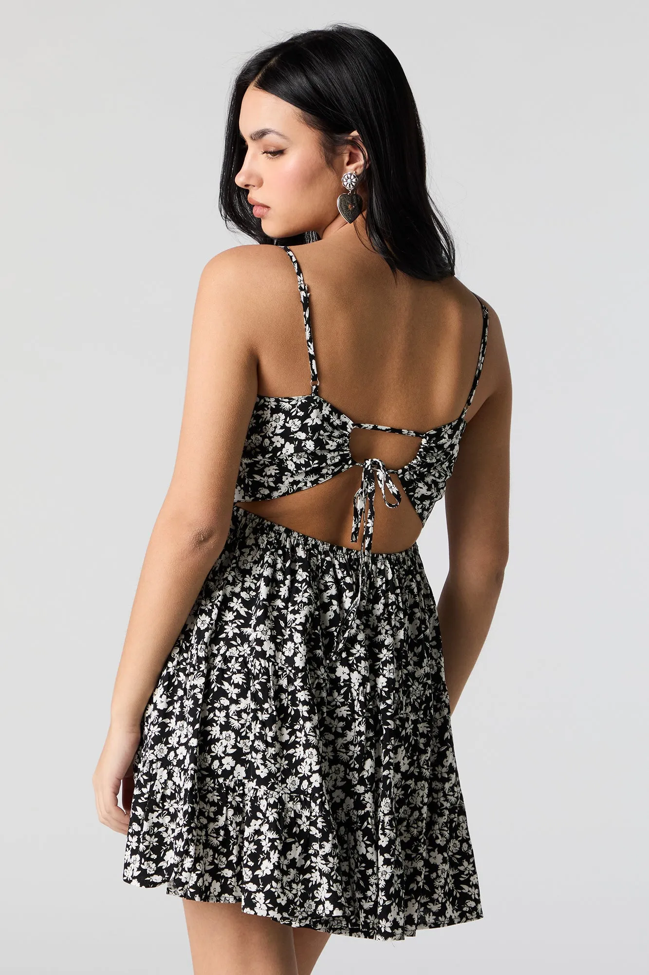 Tiered Black Floral Mini Dress