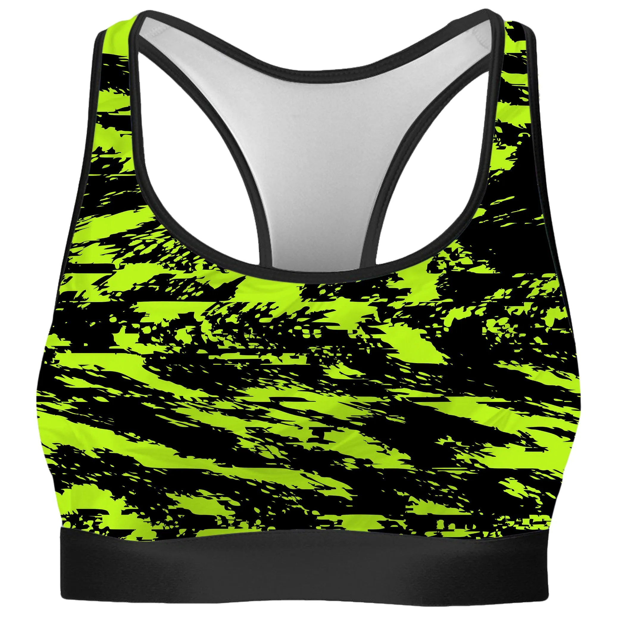 Black Lime Bolt Glitch Rave Bra and Leggings Combo