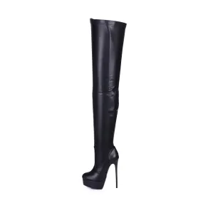 Black Matte Giaro high 16cm heeled thigh boots 