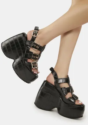 Black Petrina Platform Wedges