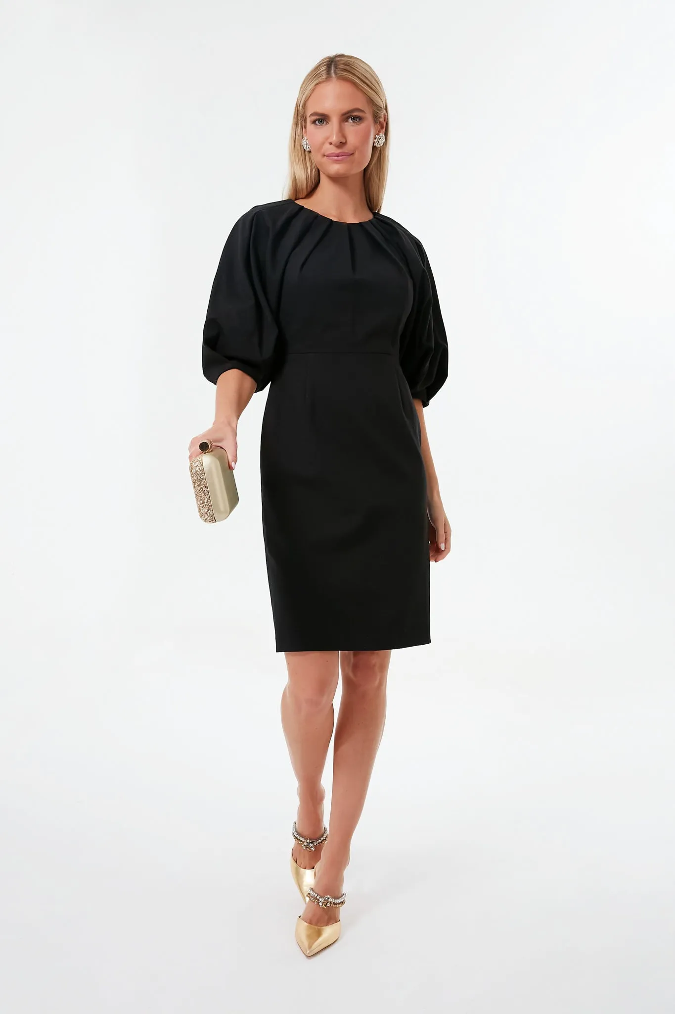 Black Pleated Shoulder Ponte Dress