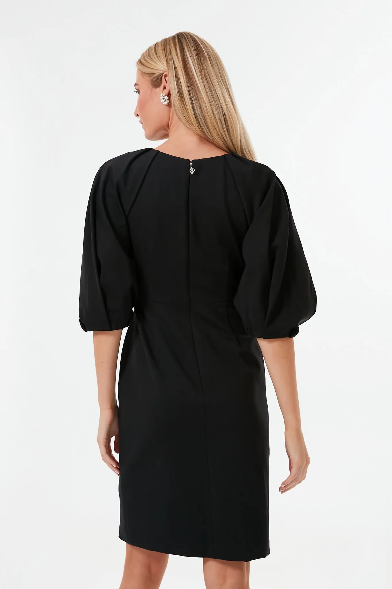 Black Pleated Shoulder Ponte Dress