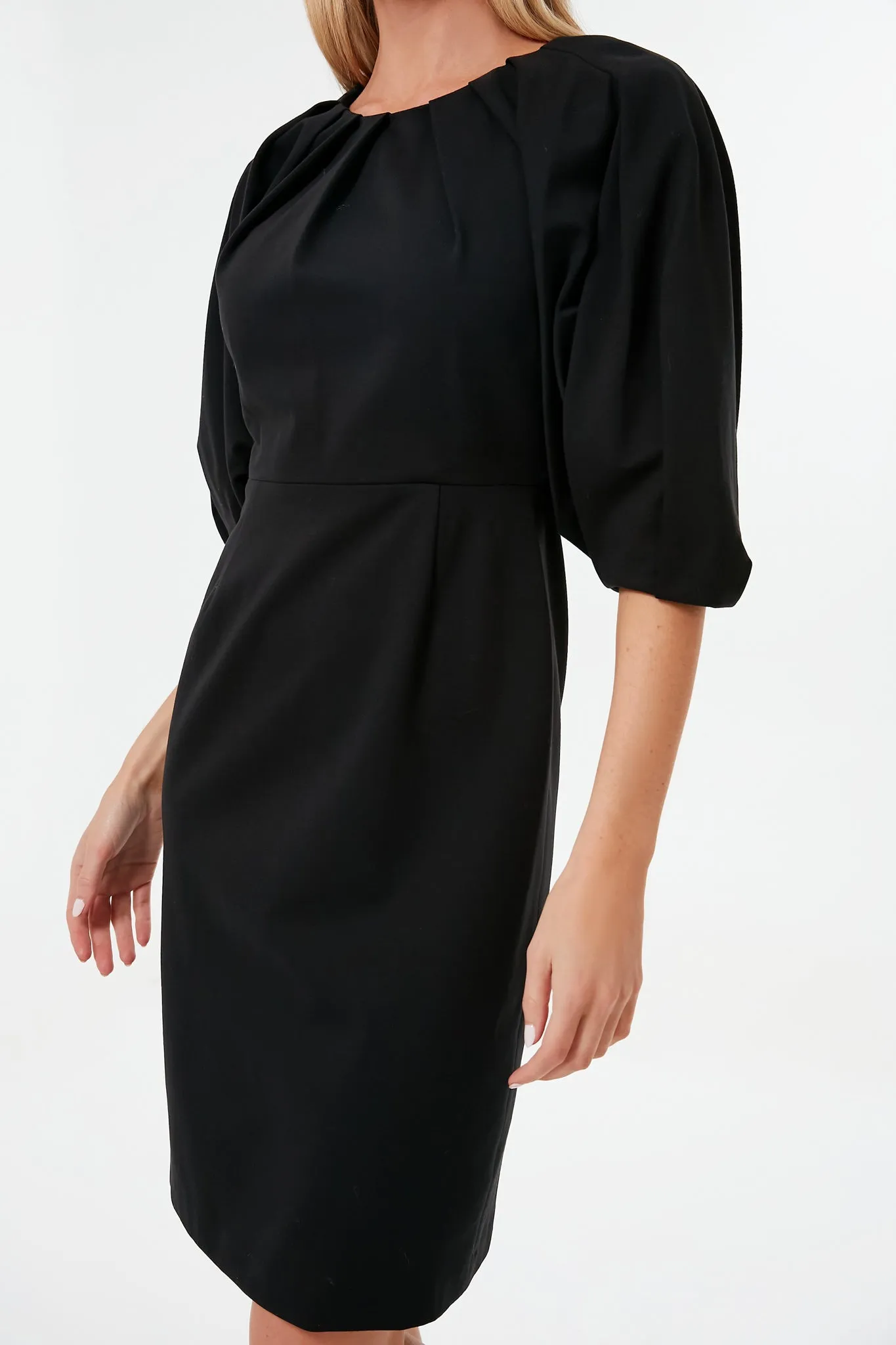 Black Pleated Shoulder Ponte Dress